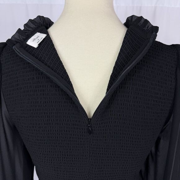 Aritzia Wilfred Tempest Blouse Sheer Long Sleeve Black Smocked Cropped Medium - Picture 10 of 13